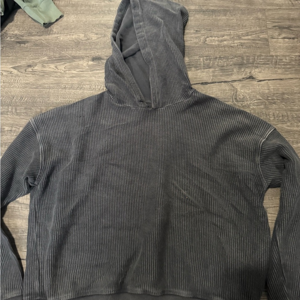 Aerie Dark Gray Ribbed Hoodie Women